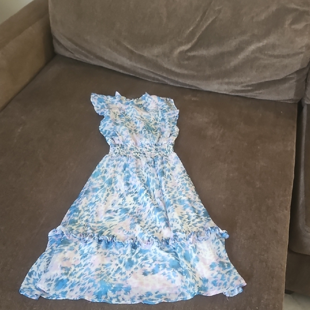 Aqua Girls Blue and White Ruffled Tiered Sundress